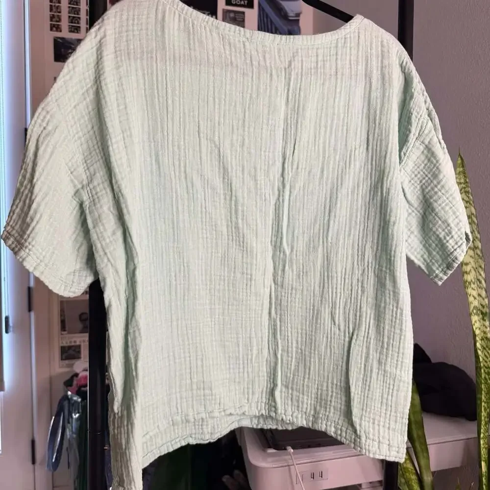 Eileen Fisher Crinkle Gauze Top Mint Green